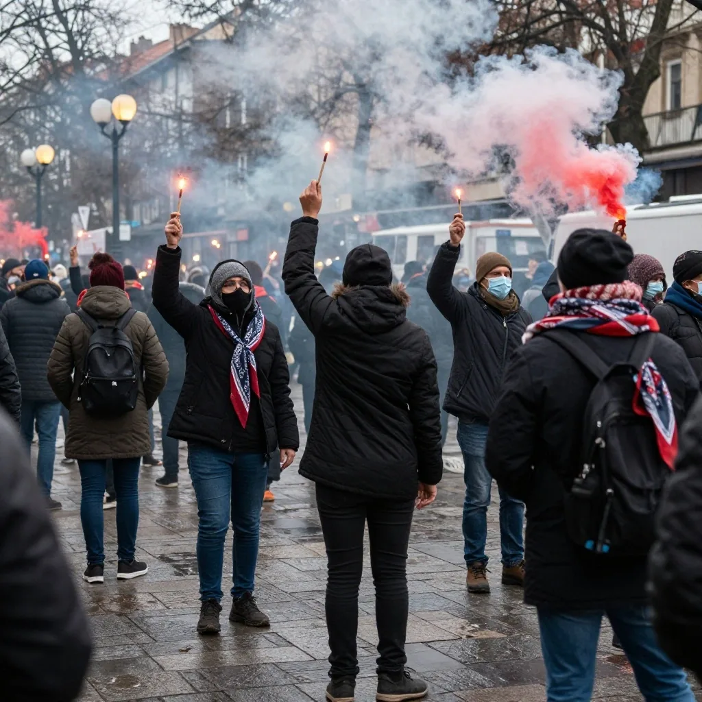 Marcha sindical con pancartas