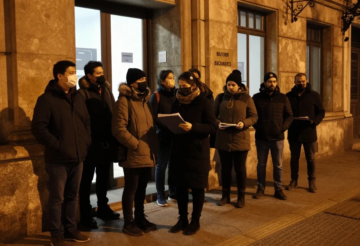 Fila de personas que buscan trabajo frente a una oficina de empleo en Buenos Aires
