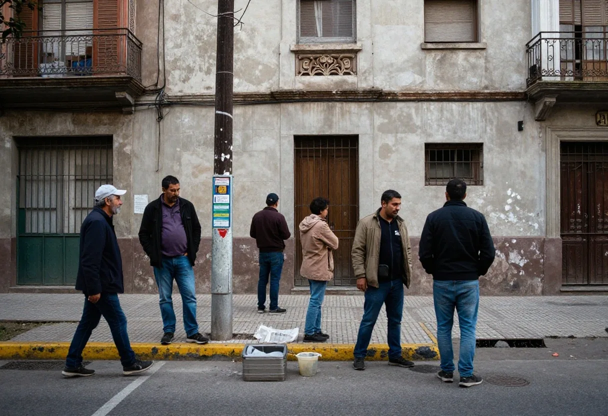 Pasajeros con abrigos en un andén de estación al atardecer