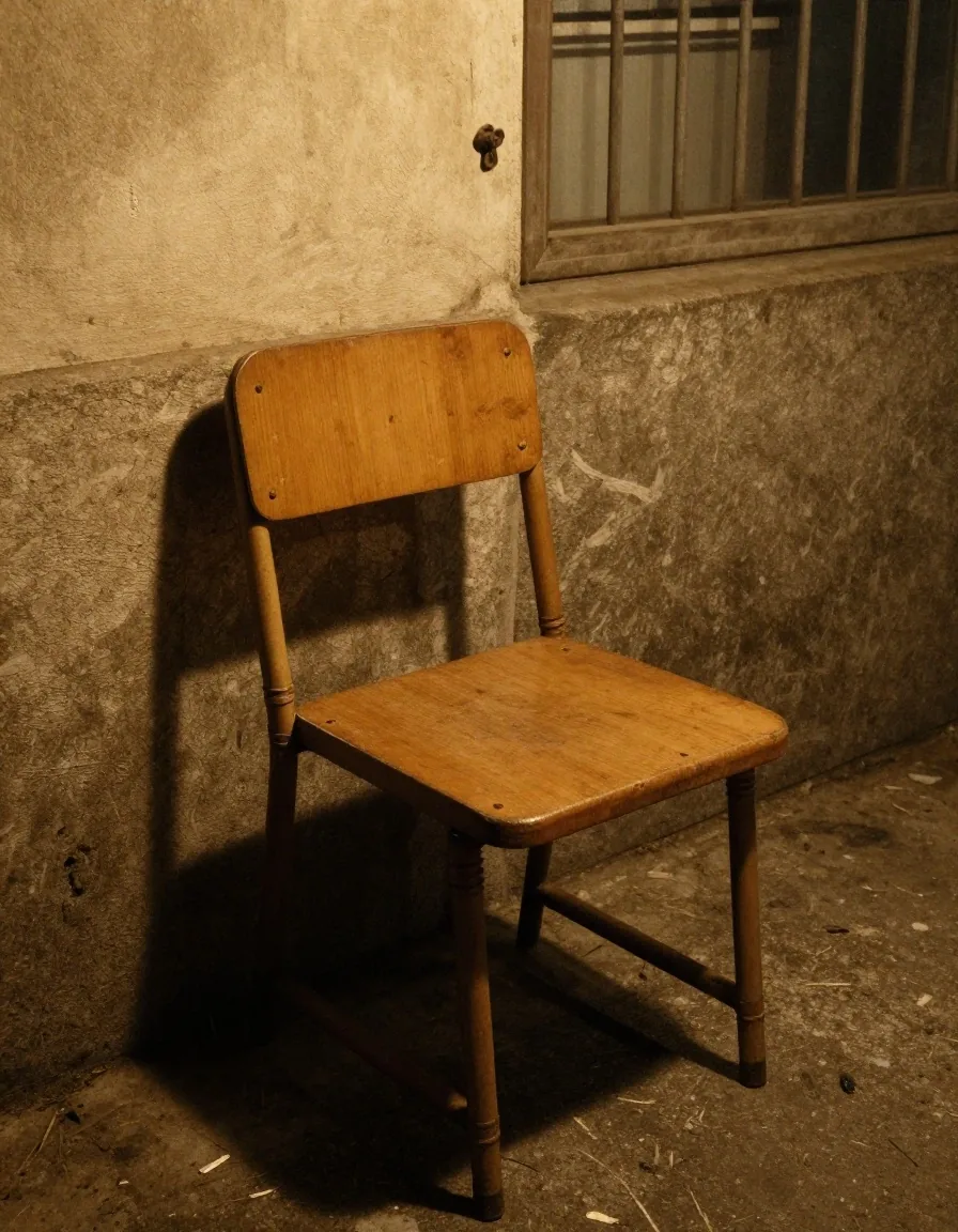 Silla vacía en un taller con delantal colgado junto a la ventana