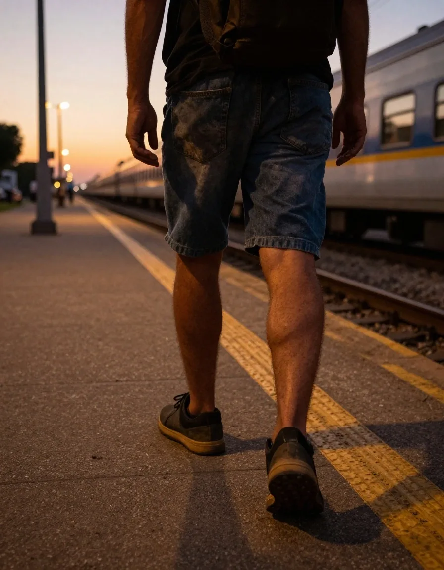 Persona esperando el tren al final de la jornada