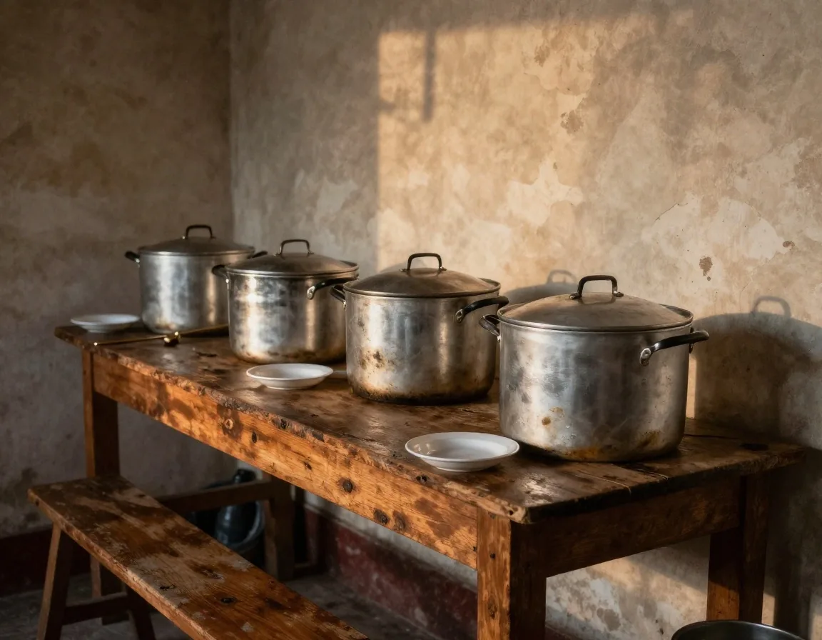 Ollas grandes en un comedor comunitario de un barrio de Buenos Aires