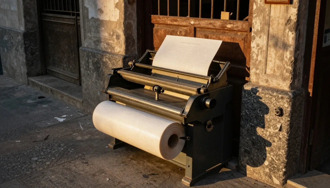 Detalle de planilla impresa y rollo de papel sobre mesa de pruebas