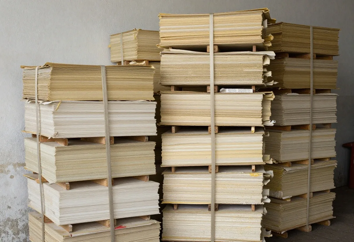 Guillotina cortando pilas de papel de diario