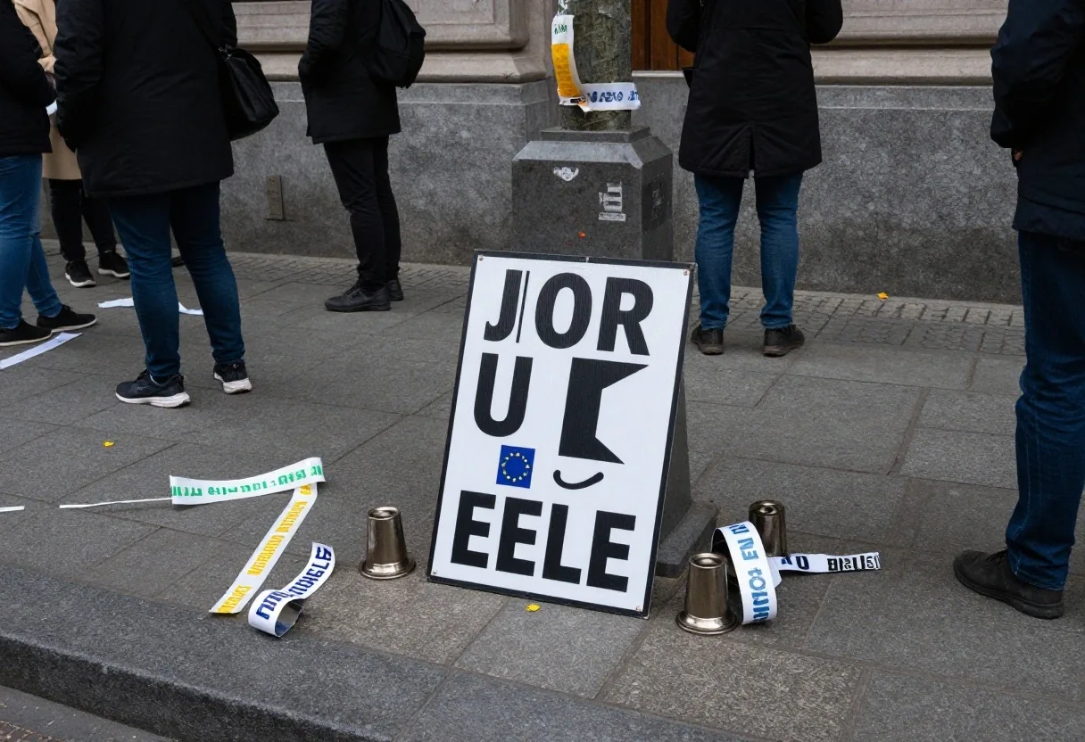 Manifestación sindical frente a edificios institucionales en Bruselas